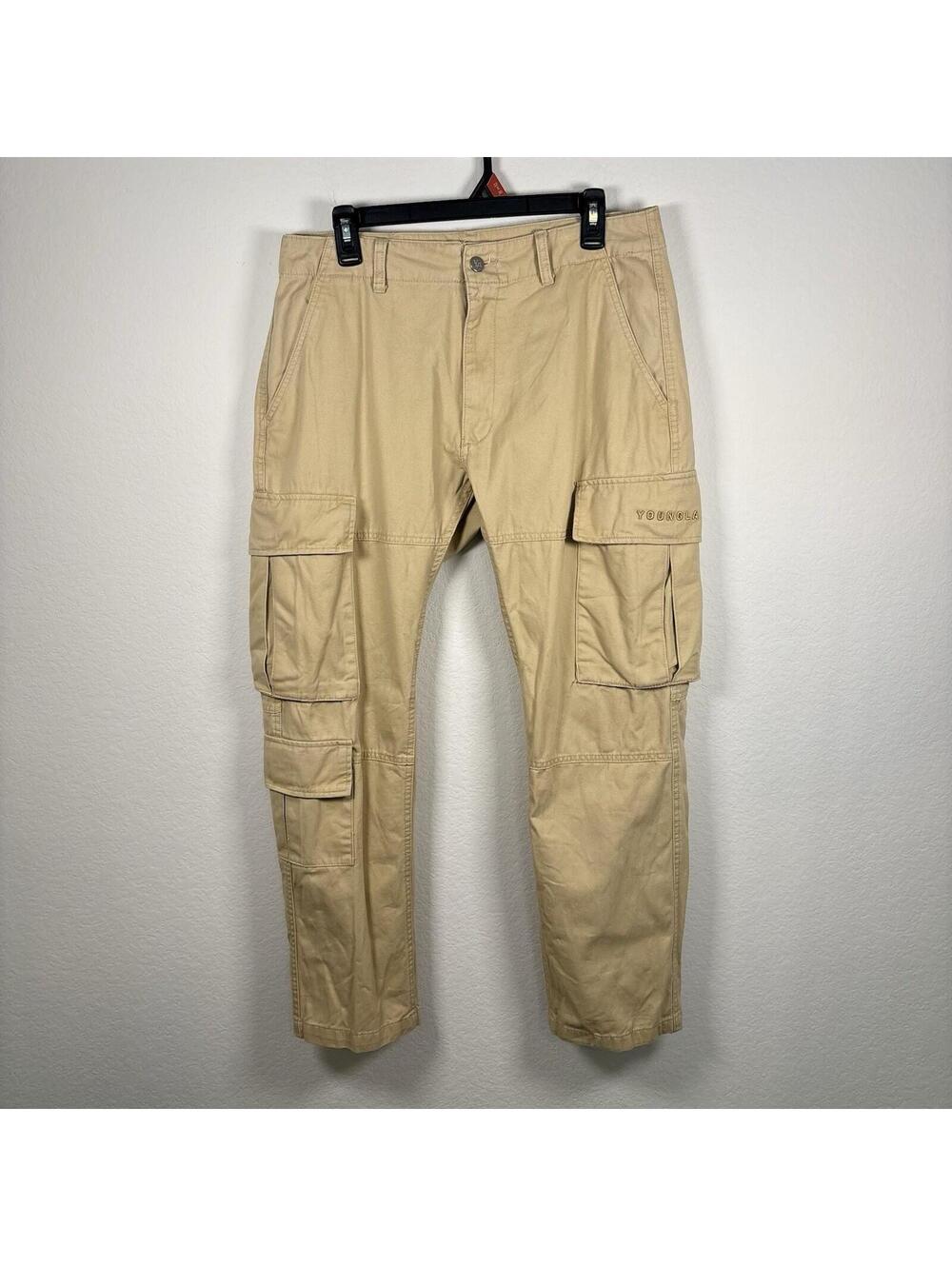 YoungLA 616 Suburban Twill Cargo Pants Mens Medium Khaki Streetwear Baggy 90s